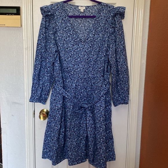 J. Crew Lightweight Cotton Puff-Sleeve Mini Dress in Antique Navy Blue XL - Picture 3 of 5